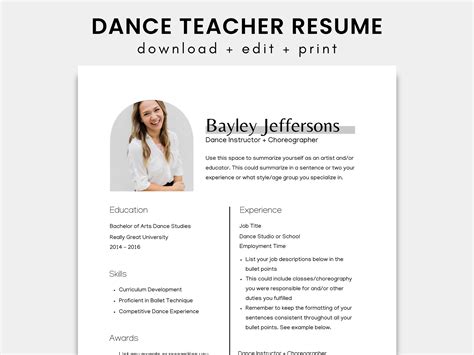 dance teacher resume|5 Dance Teacher Resume Examples & Guide for 2024 .